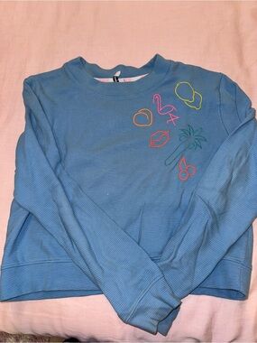 Blue Crewneck Sweater with Neon Embroidery